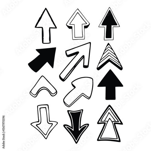 Collection of black and white arrows and directional symbols for design