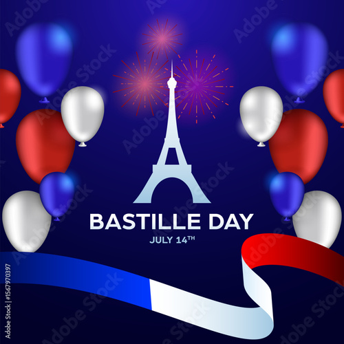 Happy bastille day social media background design, square banner and greeting template of french national day celebration july 14th