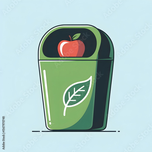 Eco-Friendly Green Trash Bin with Apple Icon