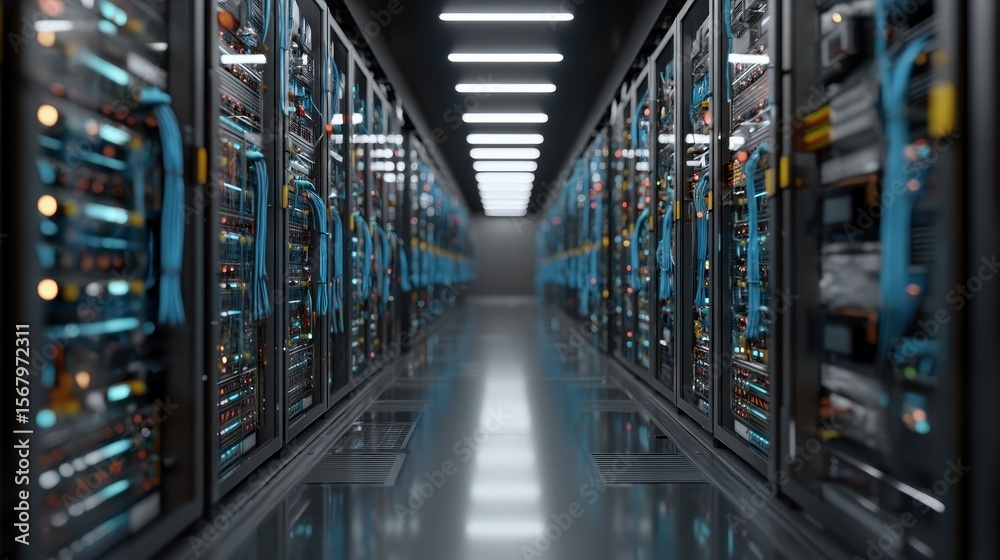 Fototapeta premium Modern server room interior network servers and data center technology