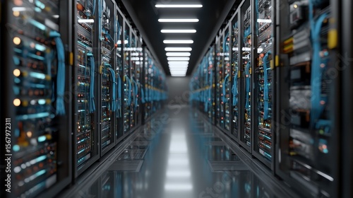 Modern server room interior network servers and data center technology