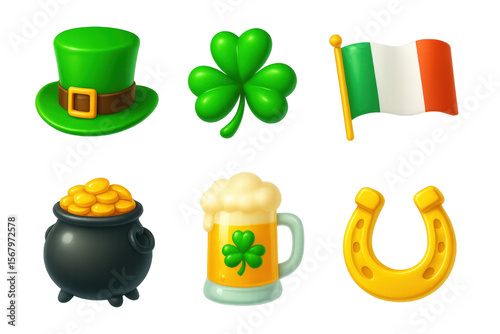St. Patrick's Day 3D icons on transparent background