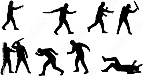 Knife attack scene black silhouette design on transparent background stock vector, knife, attack, scene, silhouette, vector, danger, crime, violence, aggression, weapon, threat, fight, criminal