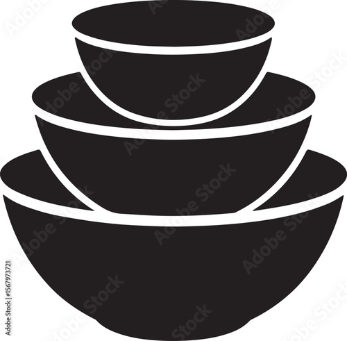 Stack of Three Mixing Bowls Kitchen Essentials Illustration