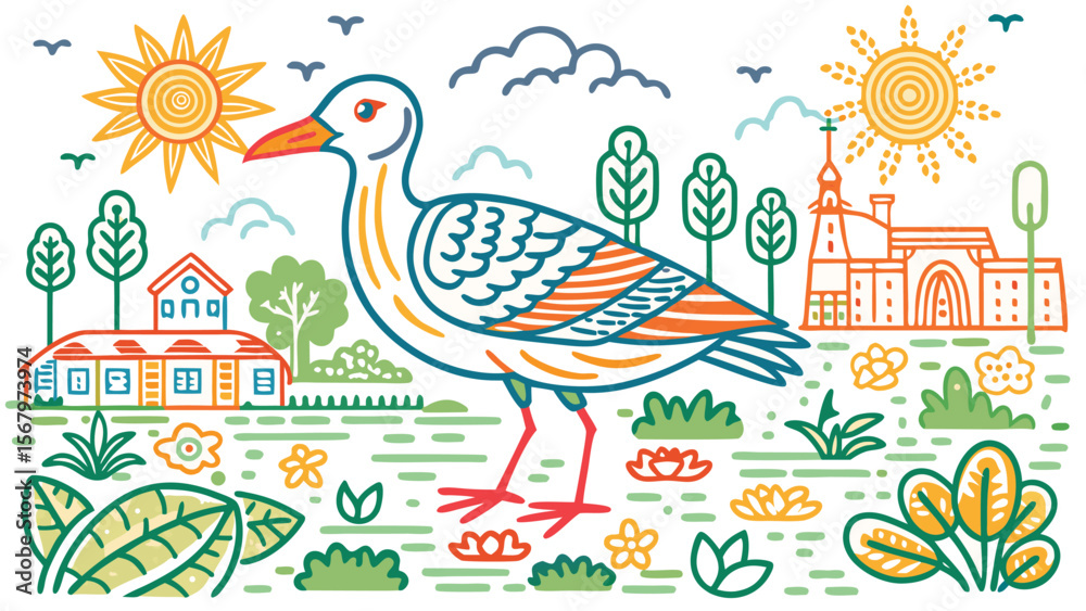 Naklejka premium Flowers and leaves bird vector for your design