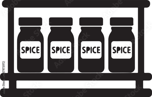 Spice Rack Illustration Four Spice Jars on a Wooden Shelf
