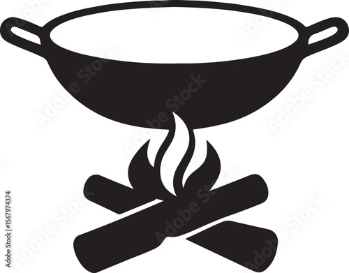Cooking Outdoors A Simple Wok Over Campfire Illustration