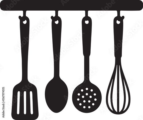 Elegant Kitchen Utensil Set Spatula, Spoon, Ladle, Whisk Hanging Organizer