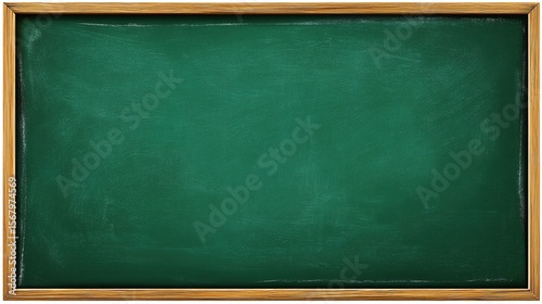 Green chalkboard with a wood frame and slightly smeared green texture on its face