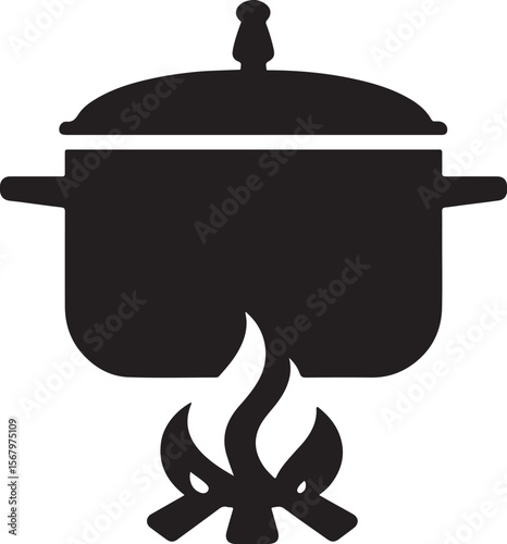 Cooking Pot Over Campfire A Simple Illustration of Outdoor Cooking