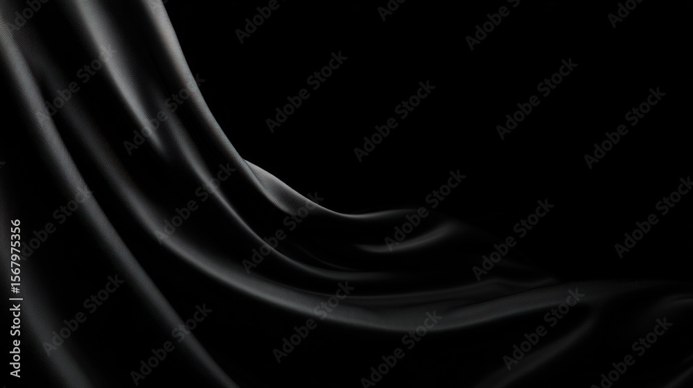 Fototapeta premium Dramatic fabric flowing black background textile art minimalist setting close-up view motion and texture concept