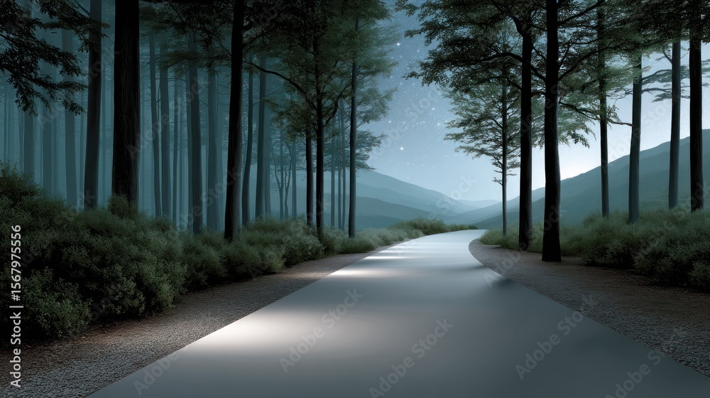 Obraz premium Night road through a mystical forest