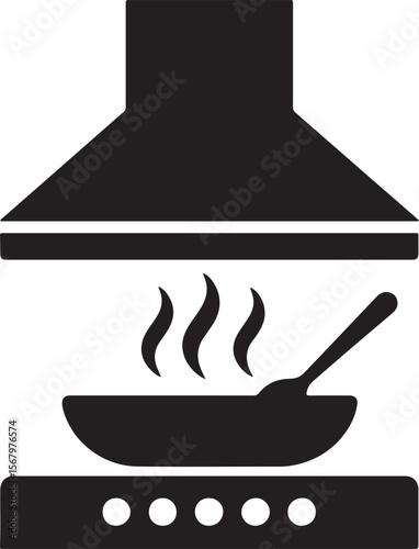 Cooking Illustration Stovetop with Pan, Spoon, and Range Hood
