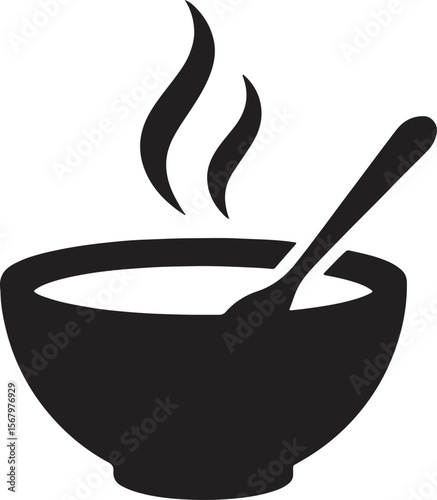 Hot Soup in Bowl with Spoon Simple Icon Illustration