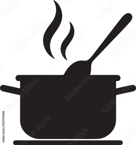 Silhouette of a Pot of Boiling Food with a Spoon