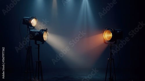 Studio lighting equipment dramatic warm and cool light beams