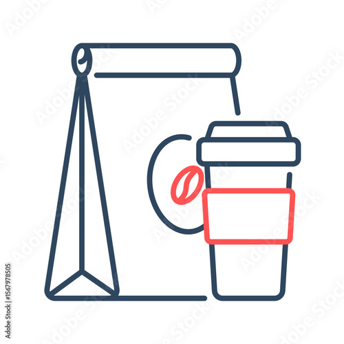 Takeaway food icon. takeout, bag, coffee, food, delivery, order, paper, carry, togo, packaging. Vector Icon Illustration