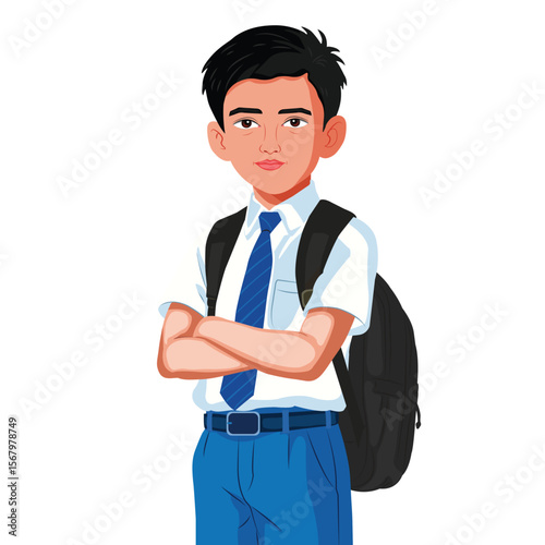 Indian School Boy Character Vector Illustration