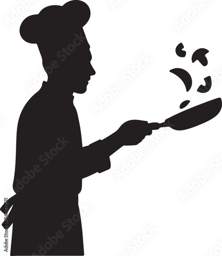 Silhouette of a Chef Cooking in a Pan Culinary Arts Illustration