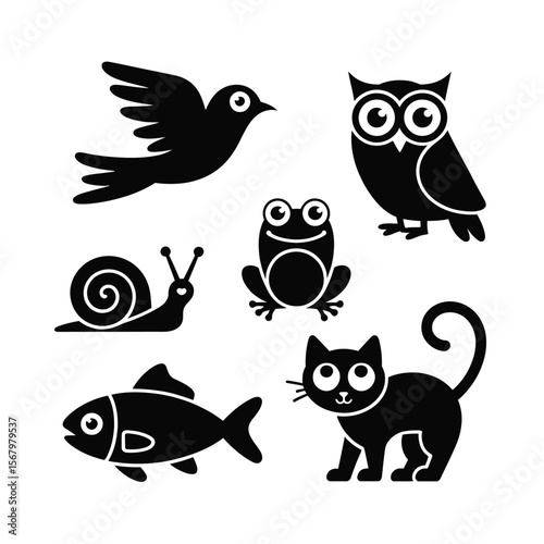 Black animal silhouettes bird snail