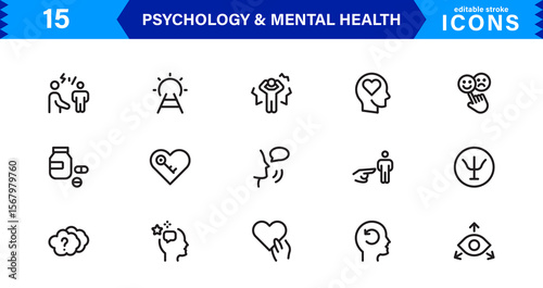 Mental Health & Psychology Icon Set, Professional Illustrations for Therapy, Wellness, and Emotional Awareness Projects.