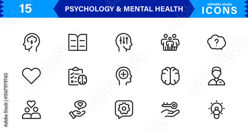 Mental Health & Psychology Icon Set, Professional Illustrations for Therapy, Wellness, and Emotional Awareness Projects.