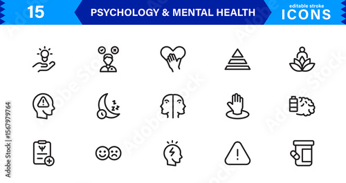 Mental Health & Psychology Icon Set, Professional Illustrations for Therapy, Wellness, and Emotional Awareness Projects.