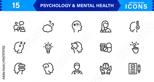 Mental Health & Psychology Icon Set, Professional Illustrations for Therapy, Wellness, and Emotional Awareness Projects.