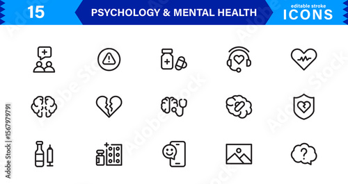 Mental Health & Psychology Icon Set, Professional Illustrations for Therapy, Wellness, and Emotional Awareness Projects.