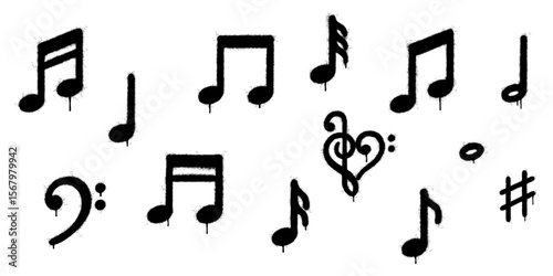 Graffiti Style Music Symbols Collection on White Background.