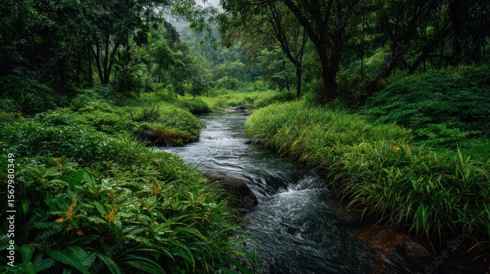 Tranquil stream flowing through lush green forest nature landscape photography Tranquil stream flowing through lush green forest nature landscape photography