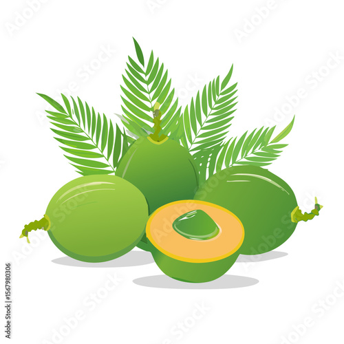 Illustration of Green Peach Palm Fruits with a Slice
