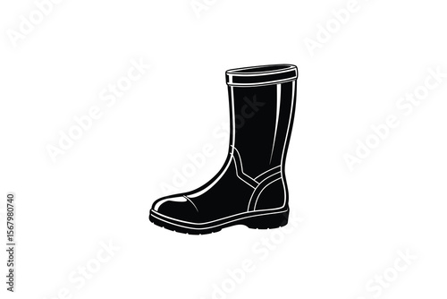 Isolated black rubber boot for rainy weather in silhouette style silhouette