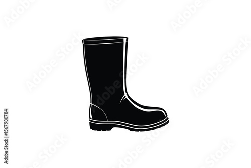 Single Rubber Boot Illustration in Black and White Silhouette
