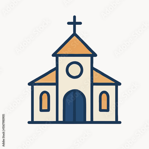 Simple Church Illustration with Cross Design