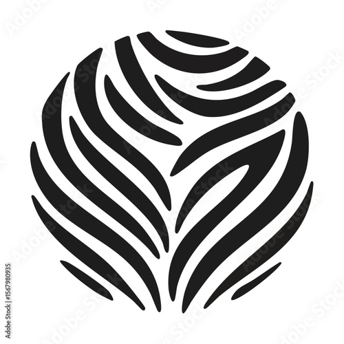 Abstract Sphere Composed of Curved Lines in Shades of Black