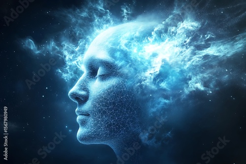 human head in blue