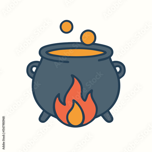 Boiling Cauldron with Flames and Bubbles