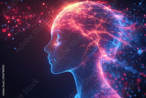 human head with binary code