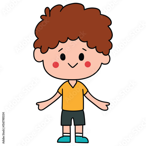 Hand drawn cartoon cute caucasian boy on white background.