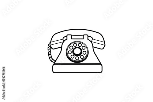 Vintage Rotary Telephone Silhouette on White Background for Retro Designs