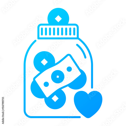Tip jar icon. jar, money, cash, donation, gratitude, coins, cafe, thankyou. Vector Icon Illustration