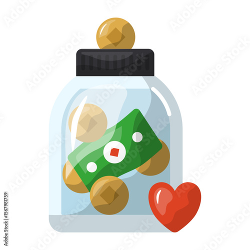 Tip jar icon. jar, money, cash, donation, gratitude, coins, cafe, thankyou. Vector Icon Illustration