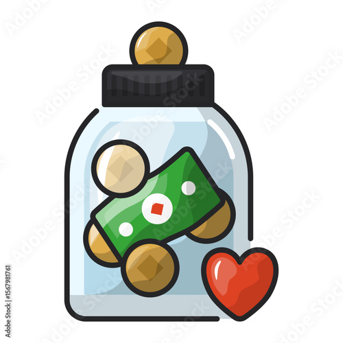 Tip jar icon. jar, money, cash, donation, gratitude, coins, cafe, thankyou. Vector Icon Illustration