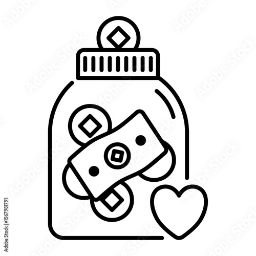 Tip jar icon. jar, money, cash, donation, gratitude, coins, cafe, thankyou. Vector Icon Illustration