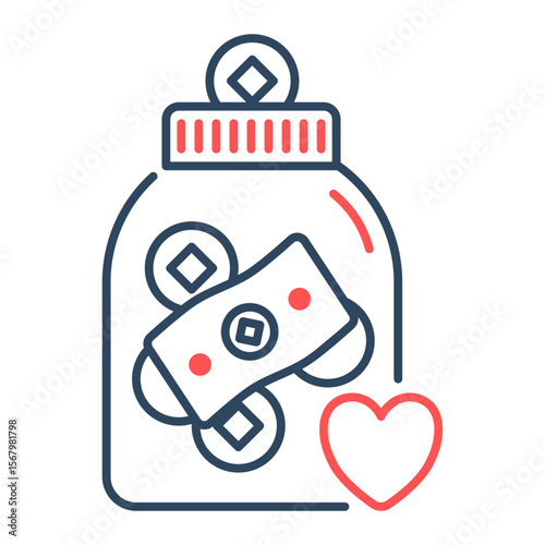Tip jar icon. jar, money, cash, donation, gratitude, coins, cafe, thankyou. Vector Icon Illustration
