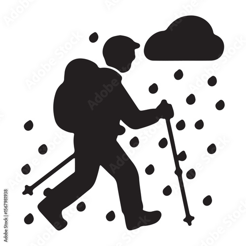 Winter Hiking Adventure Snow Trekking Icon Illustration