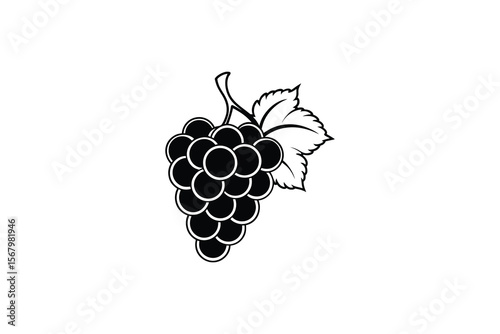 Elegant Bunch of Grapes with Leaves in a Silhouette Style silhouette