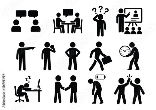 Business and Office Stick Figure Icons Set