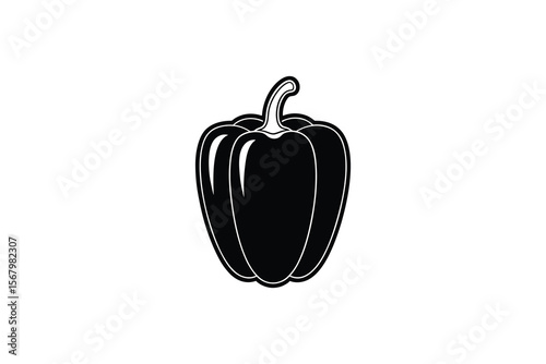 Simple Black and White Bell Pepper Illustration in Silhouette Style